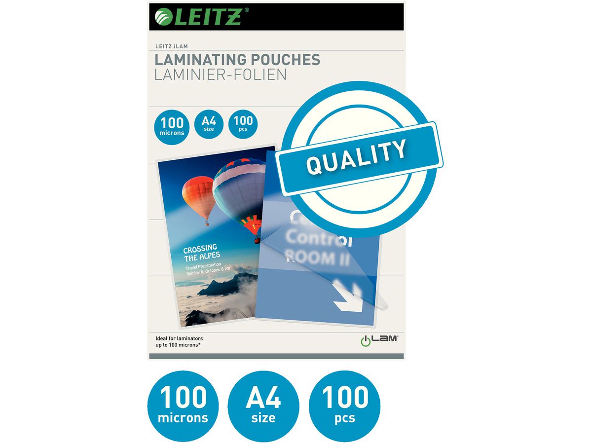 LEITZ Laminiertasche A4 33826 glanz, 100my 100 Stk (5411313338264)