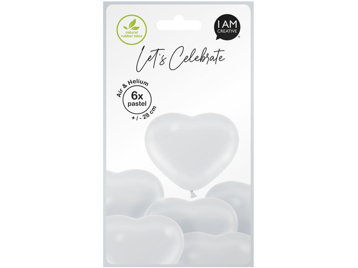 I AM CREATIVE Ballons Herz 27cm 1000-1074 weiss 6 Stück (7611983247004)
