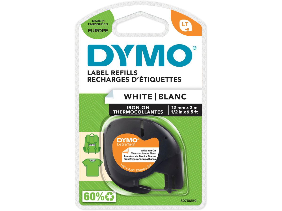 DYMO Nastro LetraTag 12mmx2m S0718850 bianco, ferro su (5411313187695)