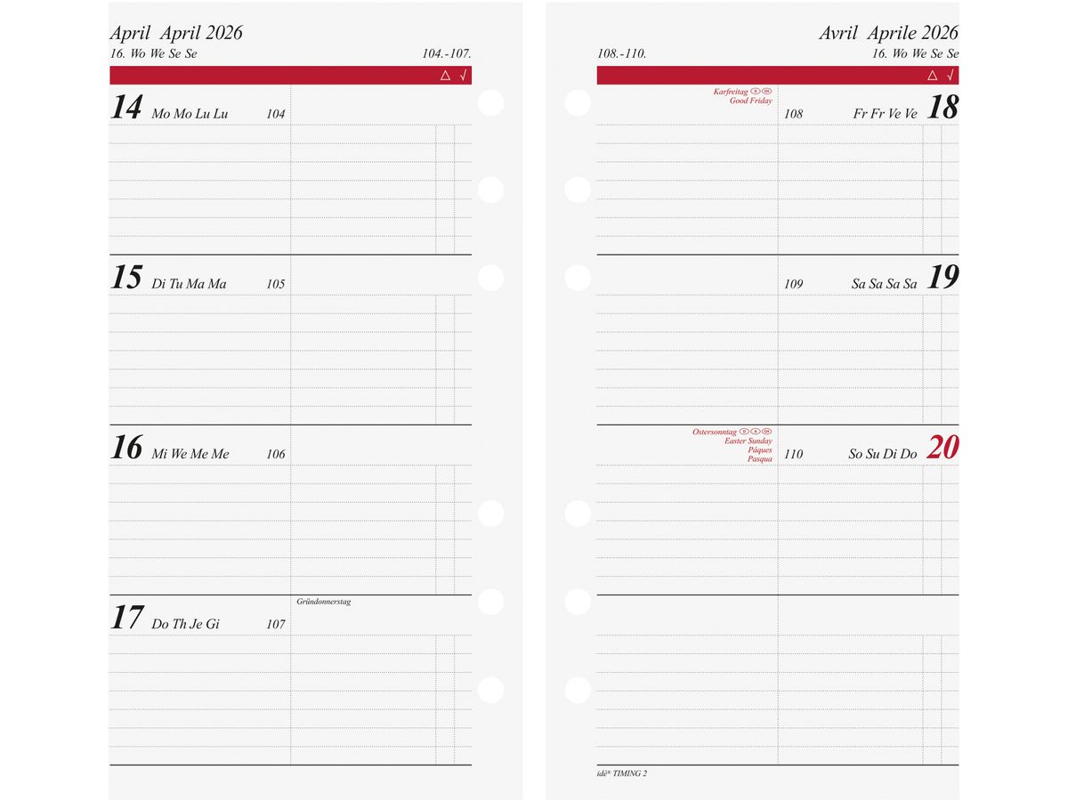 RIDOIDE Timing 2 calendrier sem. 2026 7066910006.26 1S/2P ML 9.3x17.2cm (4003273792067)