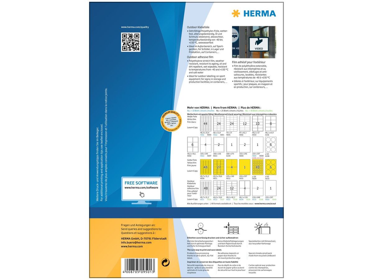 HERMA Outdoor Etiketten A4 9501 weiss 50 Stück (4008705095013)