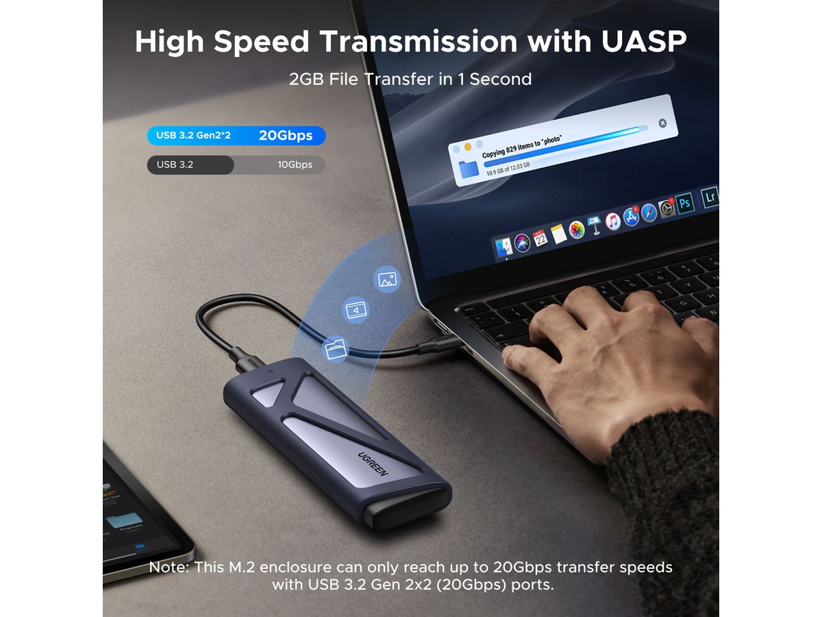 UGREEN SATA SSD Enclosure, M.2 NVMe 55150 1x USB C, Space Gray (6941876251506)