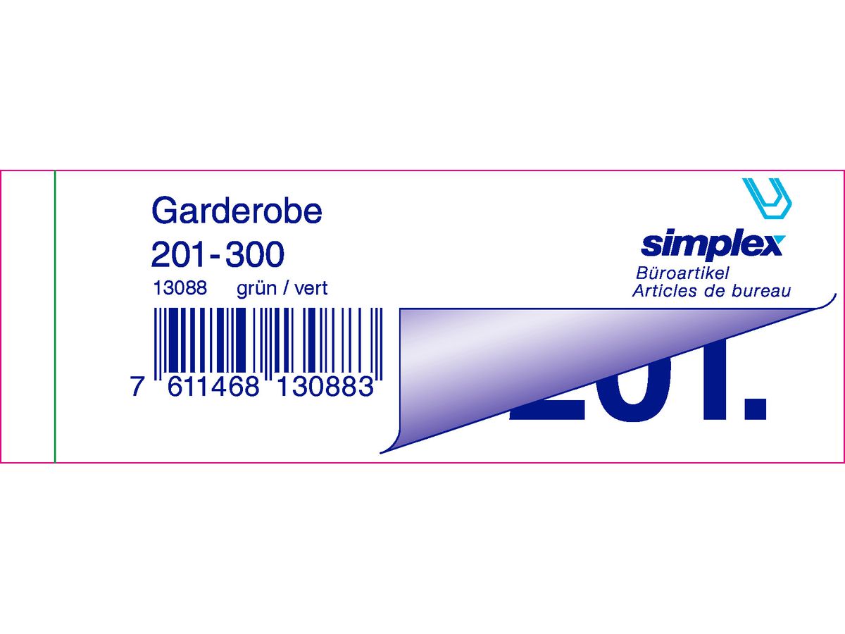 SIMPLEX Garderobenblock 201-300 13088 grün 100 Blatt (7611468130883)