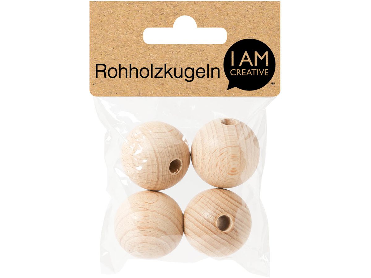 I AM CREATIVE Palline di legno grezzo 30mm 4530.3 4 pezzi (7611983157990)