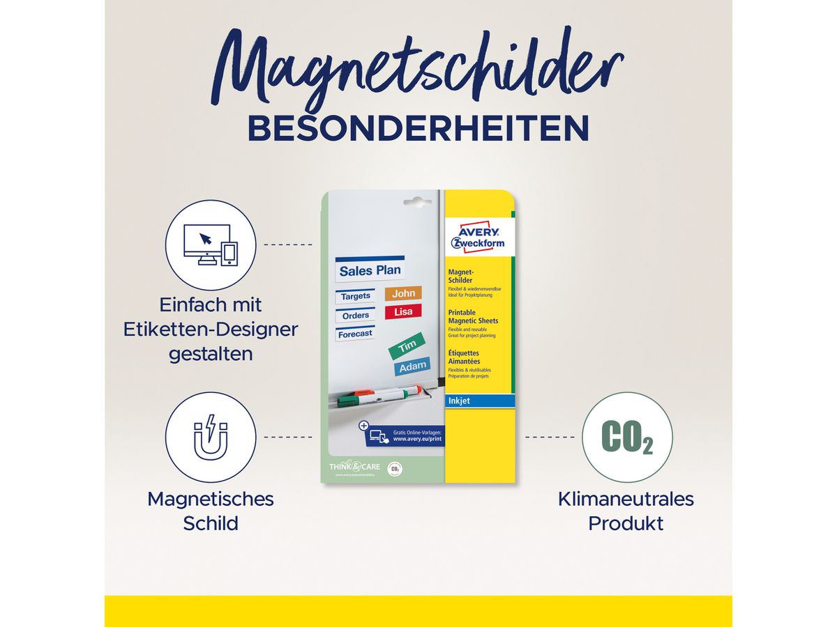AVERY ZWECKFORM Magnet-Schilder 210x297mm J8867-5 Inkjet 5 Stk./5 Bl. (4004182234396)