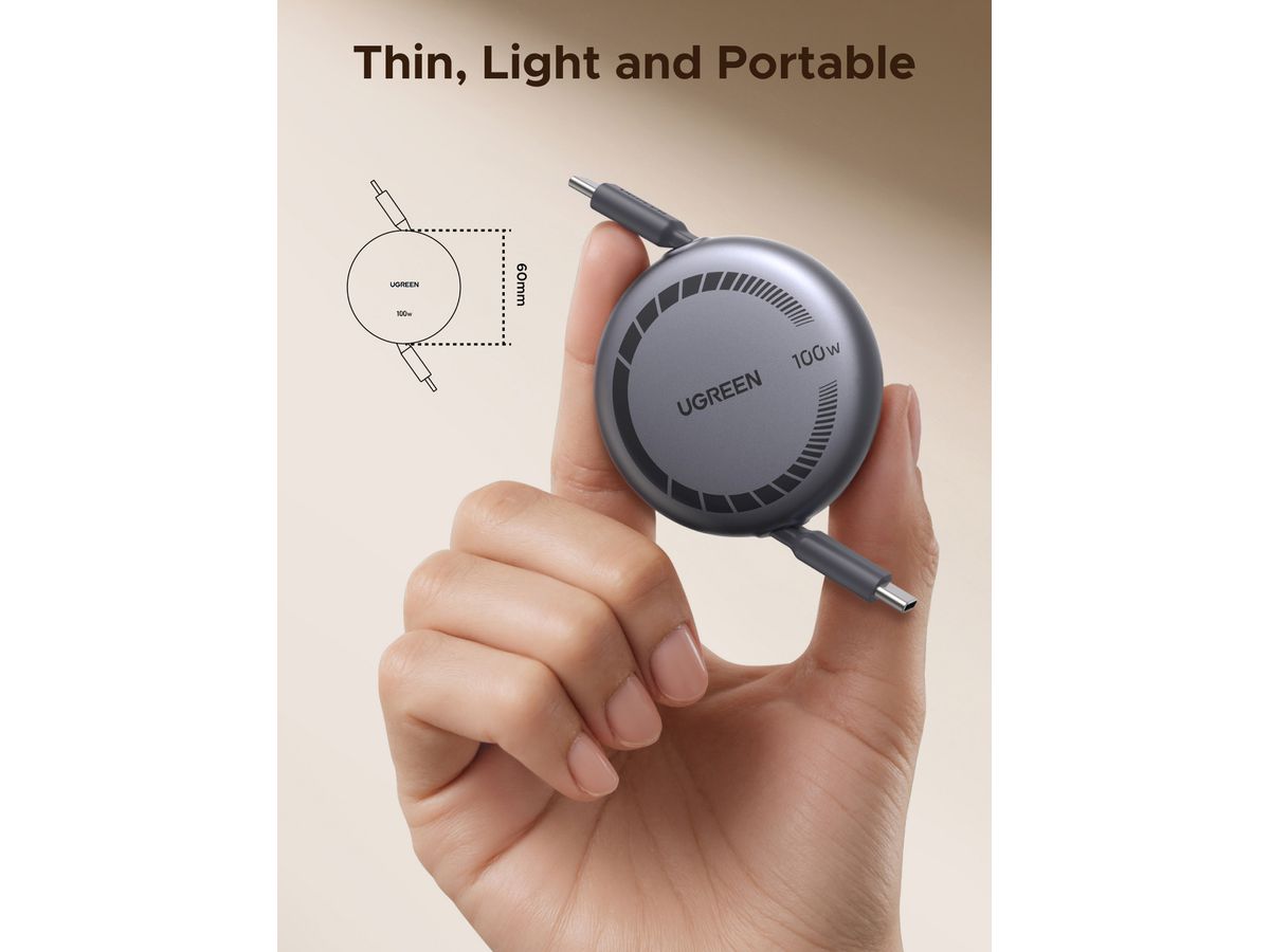 UGREEN Fast Charging USB-CtoUSB-C 65905 Retractable Cable 100W,PD,1m (6941876269051)