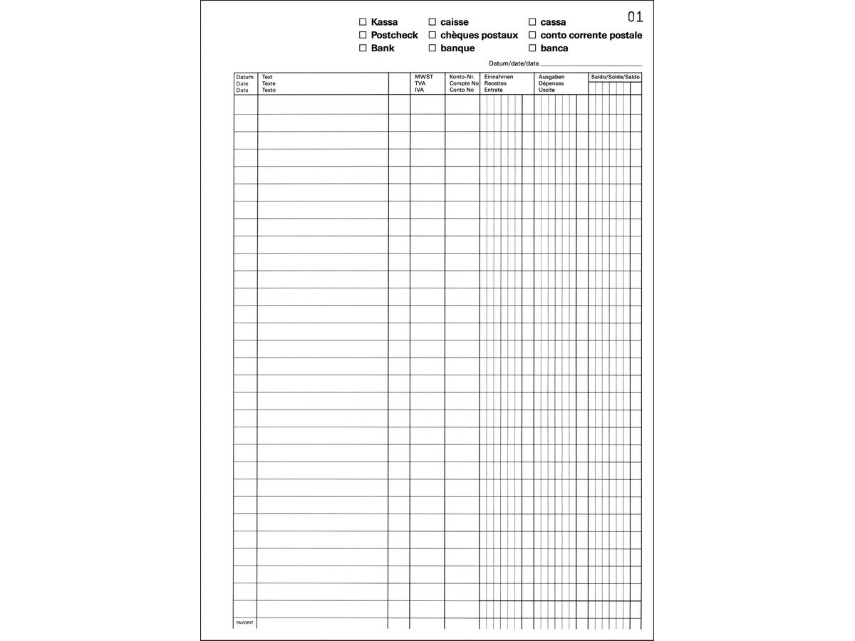 FAVORIT Kassabuch MwSt A4 354OK 50x2 Blatt (7612149016601)
