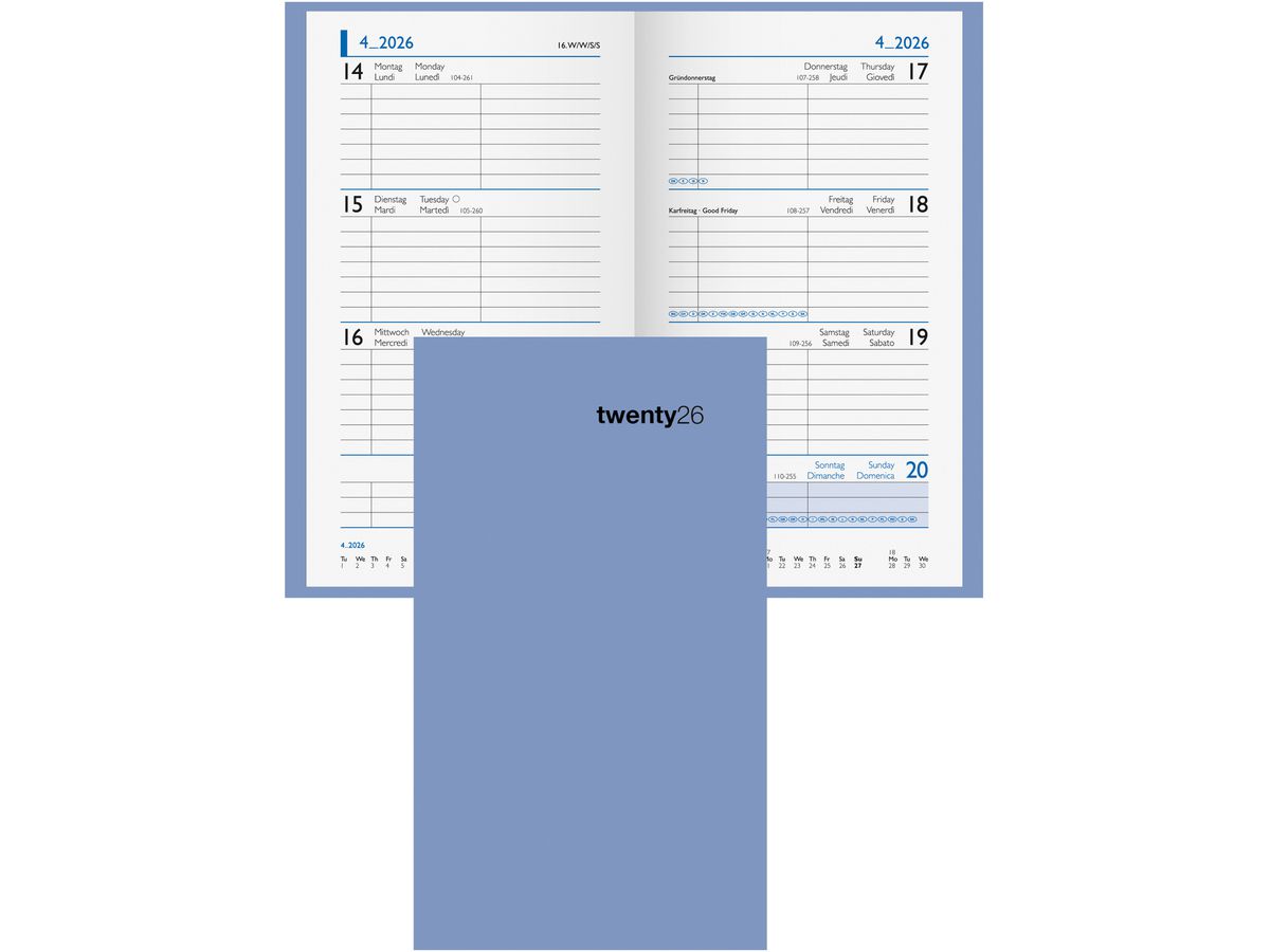 BIELLA Taschenagenda Colorful 2026 830760050026U 1W/2S blau ML 8.7x15.3cm (7611365526086)