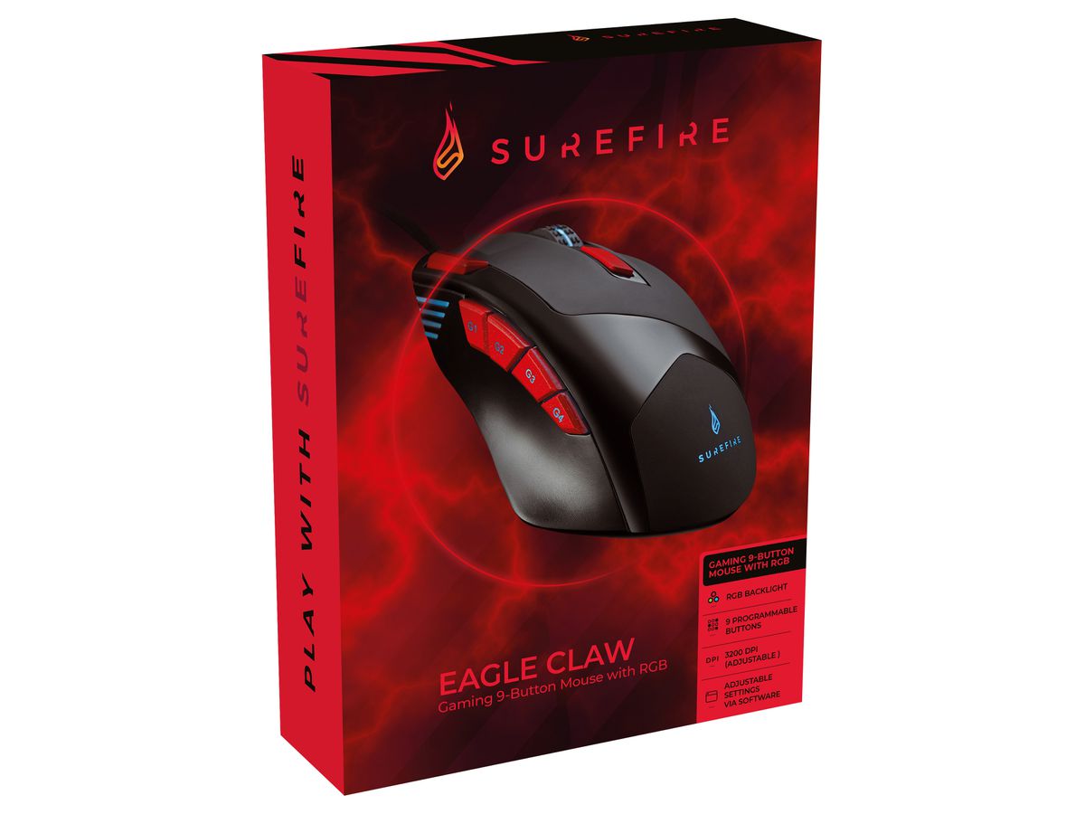 SUREFIRE Button Mouse with RGB 48817 Eagle Claw Gaming 9 (0023942488170)
