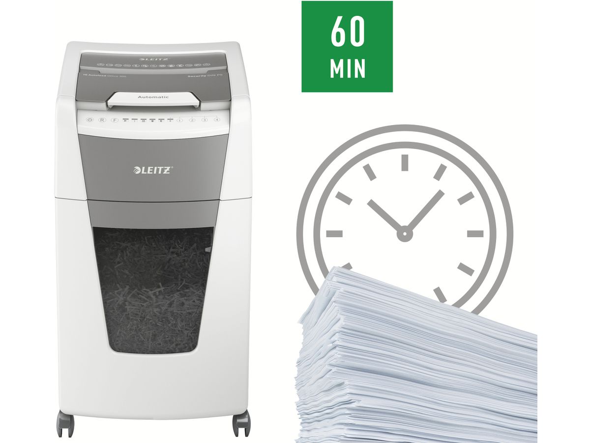 LEITZ Aktenvernichter IQ AF 8016-20-00 Office 300, P-5, 60lt (4002432126446)