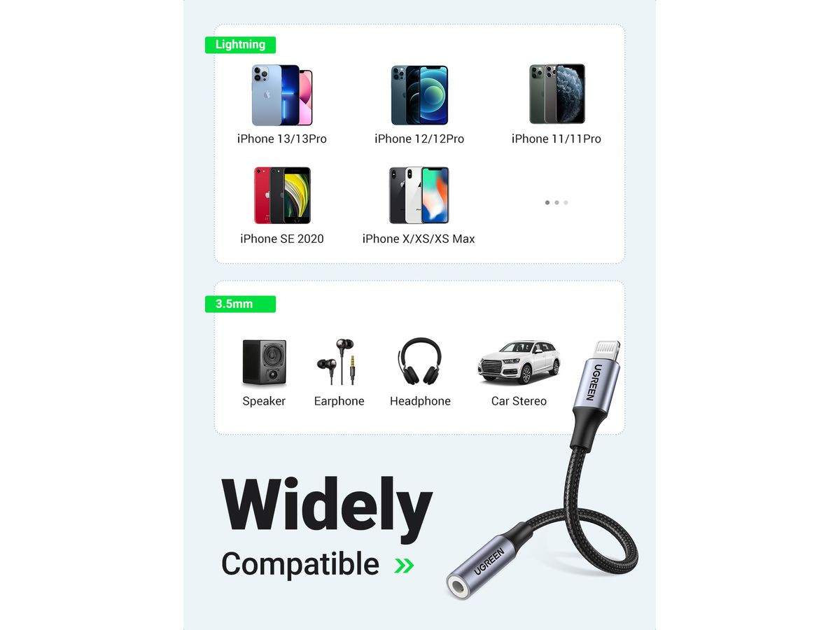UGREEN Lightning to 3.5mm headphone 30756 jack adapter 10cm, Grey (6957303837564)