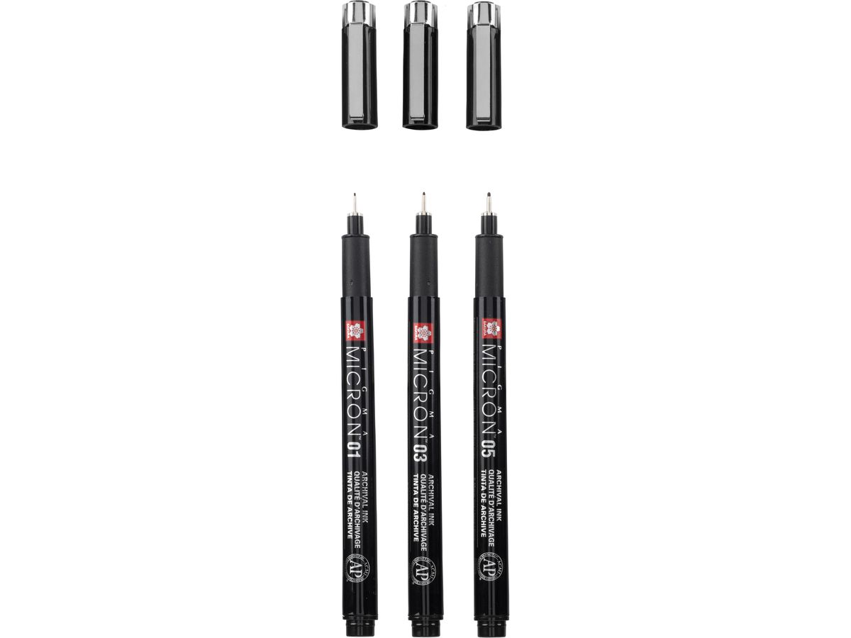 SAKURA Pigma Micron Set 0.1-0.50mm POXSDKB3 avec étui à stylos 3 pièces (8712079514785)