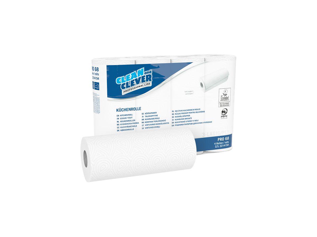 CLEAN AND CLEVER Rouleaux de ménage 3x 26x23cm P1710 PRO68, blanc 32 rl.,64 flls. (4024009001710)