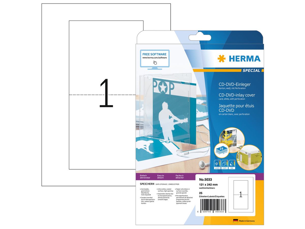 HERMA CD-Einleger 121x242mm 5033 25 Stück (4008705050333)