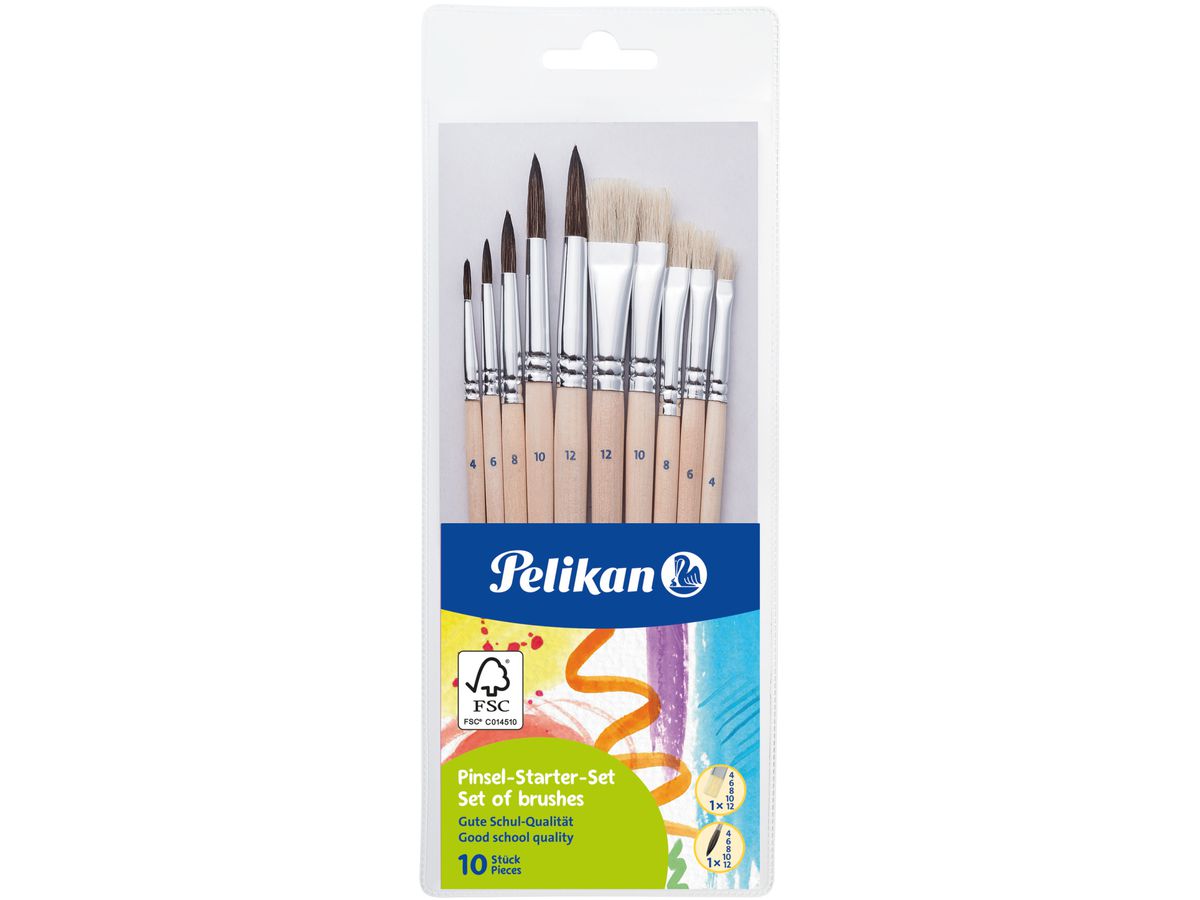 PELIKAN Kit de démarrage de brosse 700405 10 Pinceaux ass. (4012700700407)