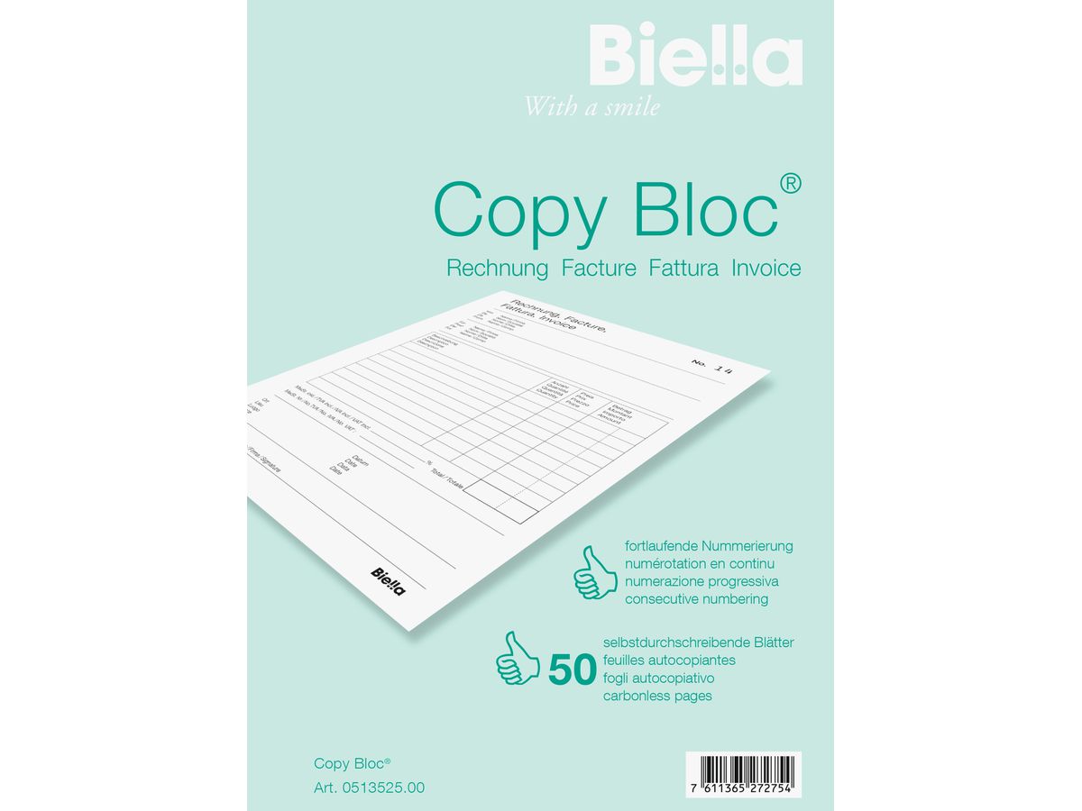 BIELLA Fattura COPY-BLOC T/F A5 51352500U autocopiativo 50x2 fogli (7611365272754)