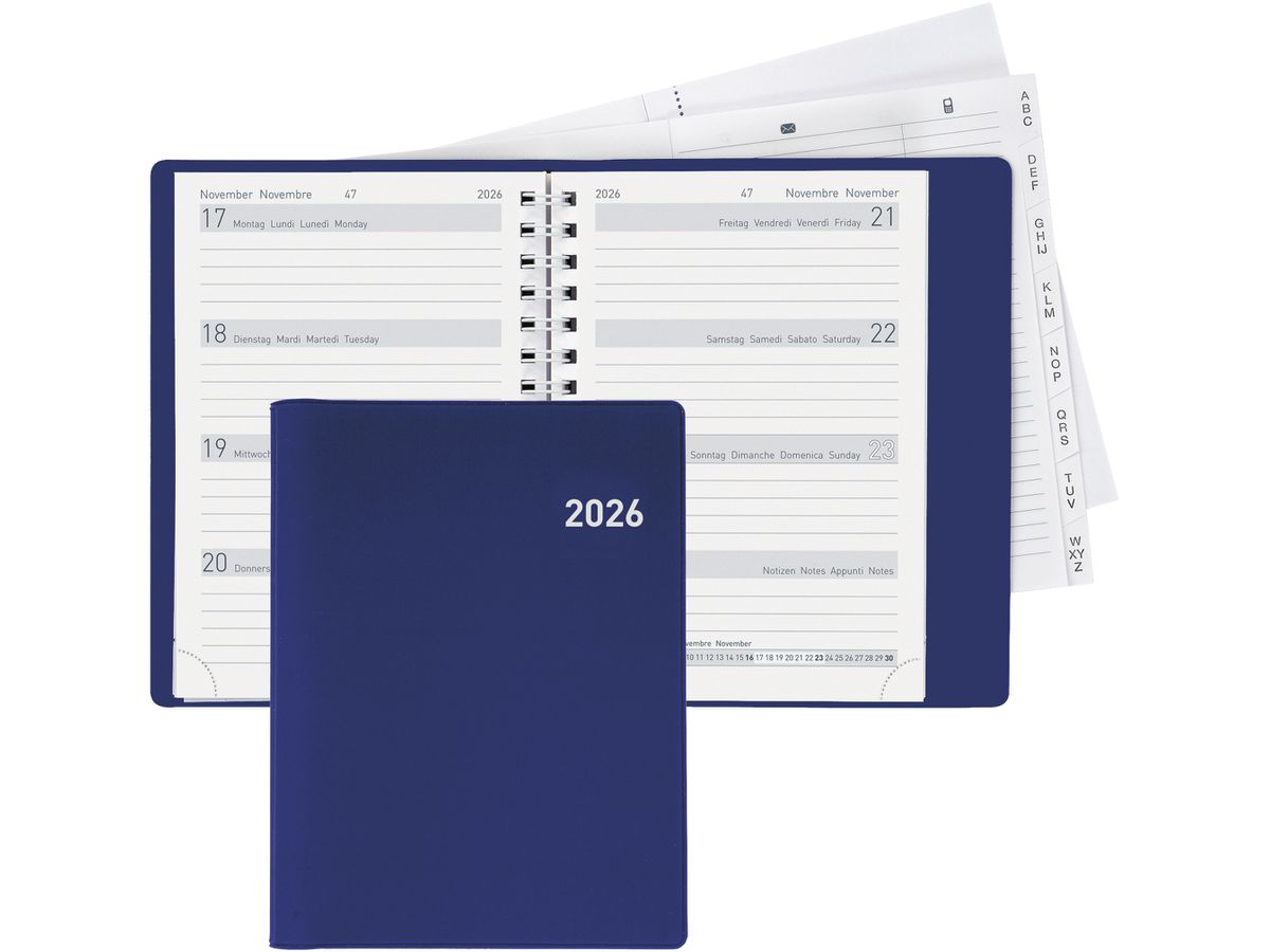 BIELLA Agenda Memento Wire-O 2026 858673050026U 1S/2P bleu ML 10.1x14.2cm (7611365527175)