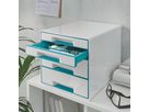 LEITZ Schubladenbox WOW Cube A4 52132051 weiss/eisblau, 4 Schubladen (4002432115372)