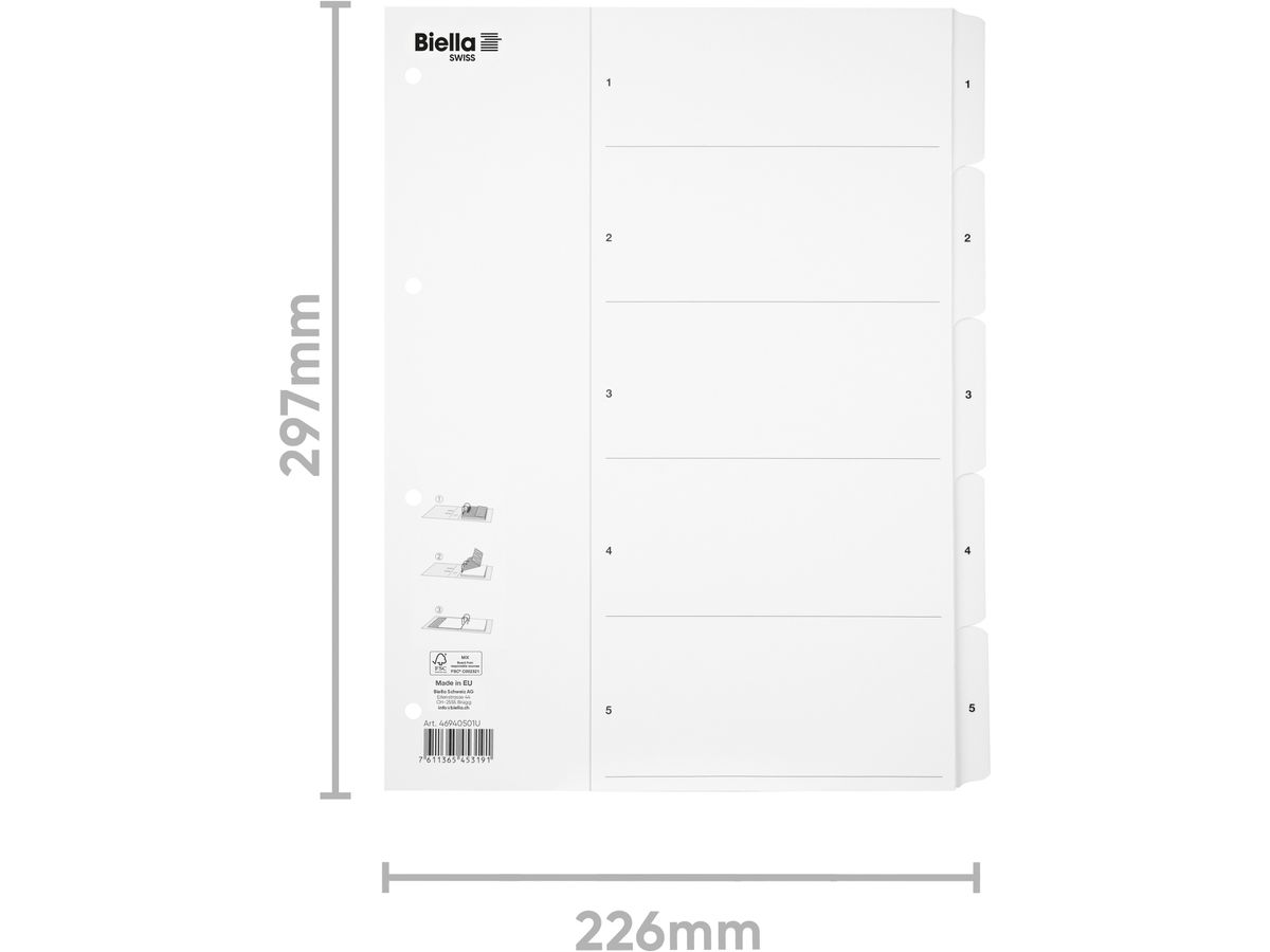BIELLA Registro carton SmartIndex A4 46940501U bianco 1-5 (7611365453191)
