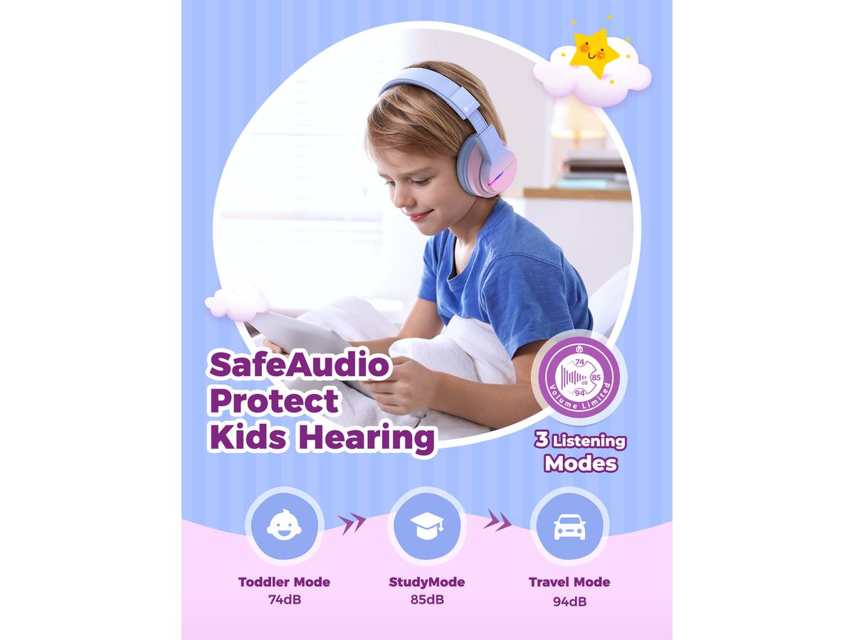 ICLEVER Kids Bluetooth Headphones C03-1702N-29 BTH12, LED, gradient pink (6934911796209)