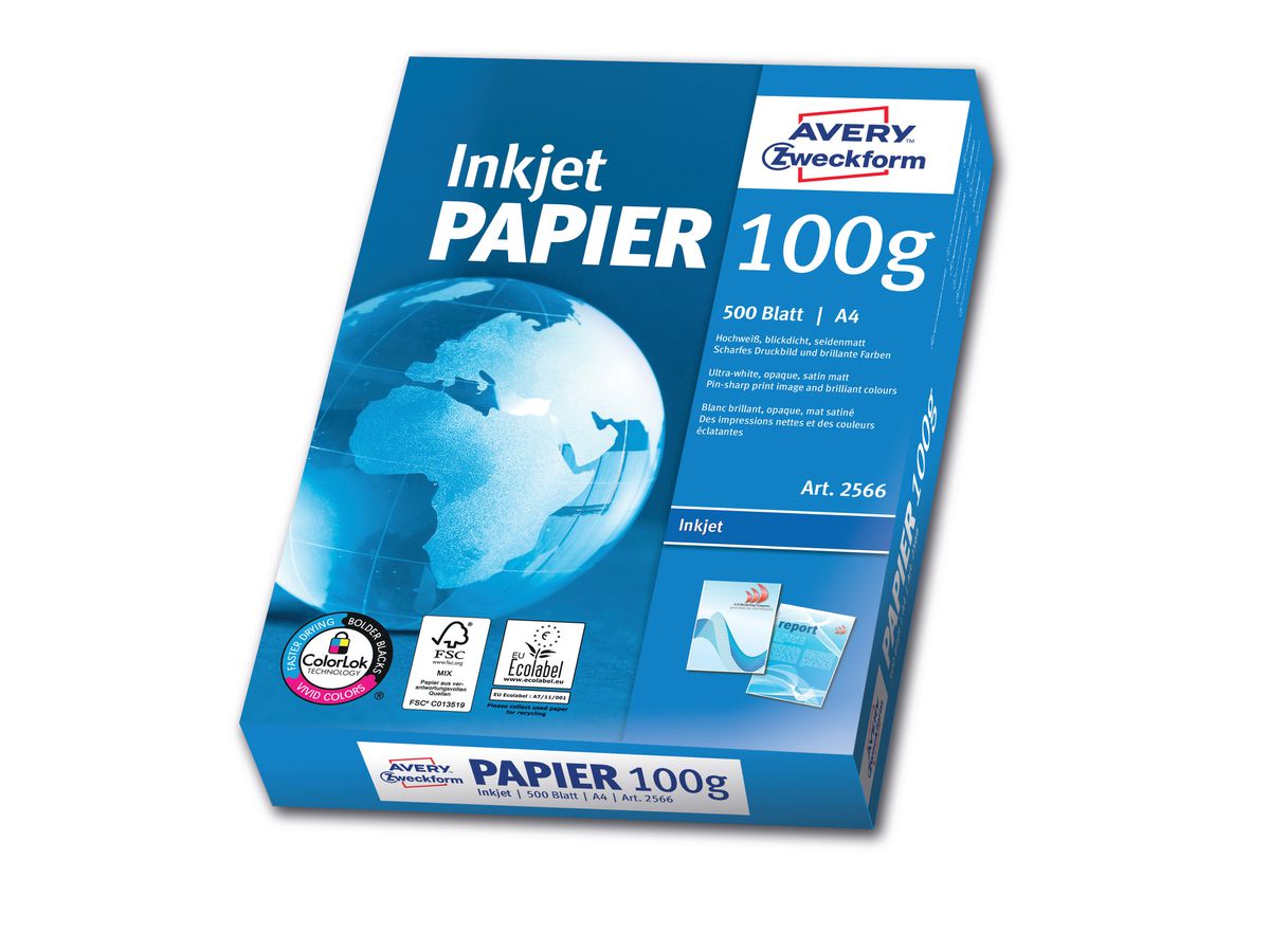 AVERY ZWECKFORM InkJet Paper A4 2566 100g, bianco 500 fogli (4004182247877)