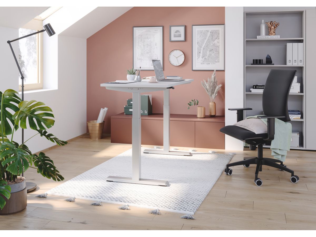 APOLLO Bürotisch ONE 140x67cm VXMST614/W/S weiss/silber, elektrisch (4032062189375)