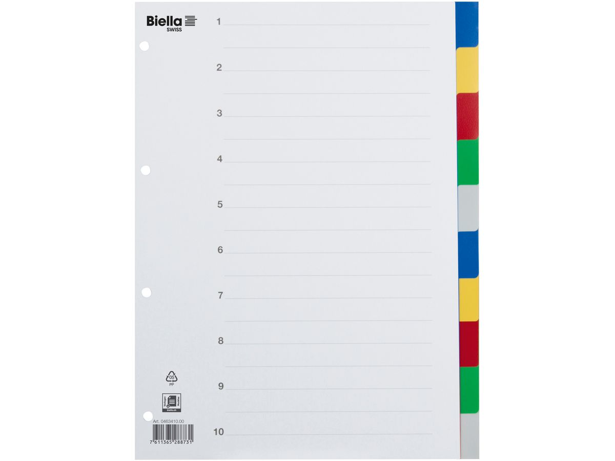 BIELLA Répertoires PP A4 46341000U couleurs 10 pcs. (7611365288731)