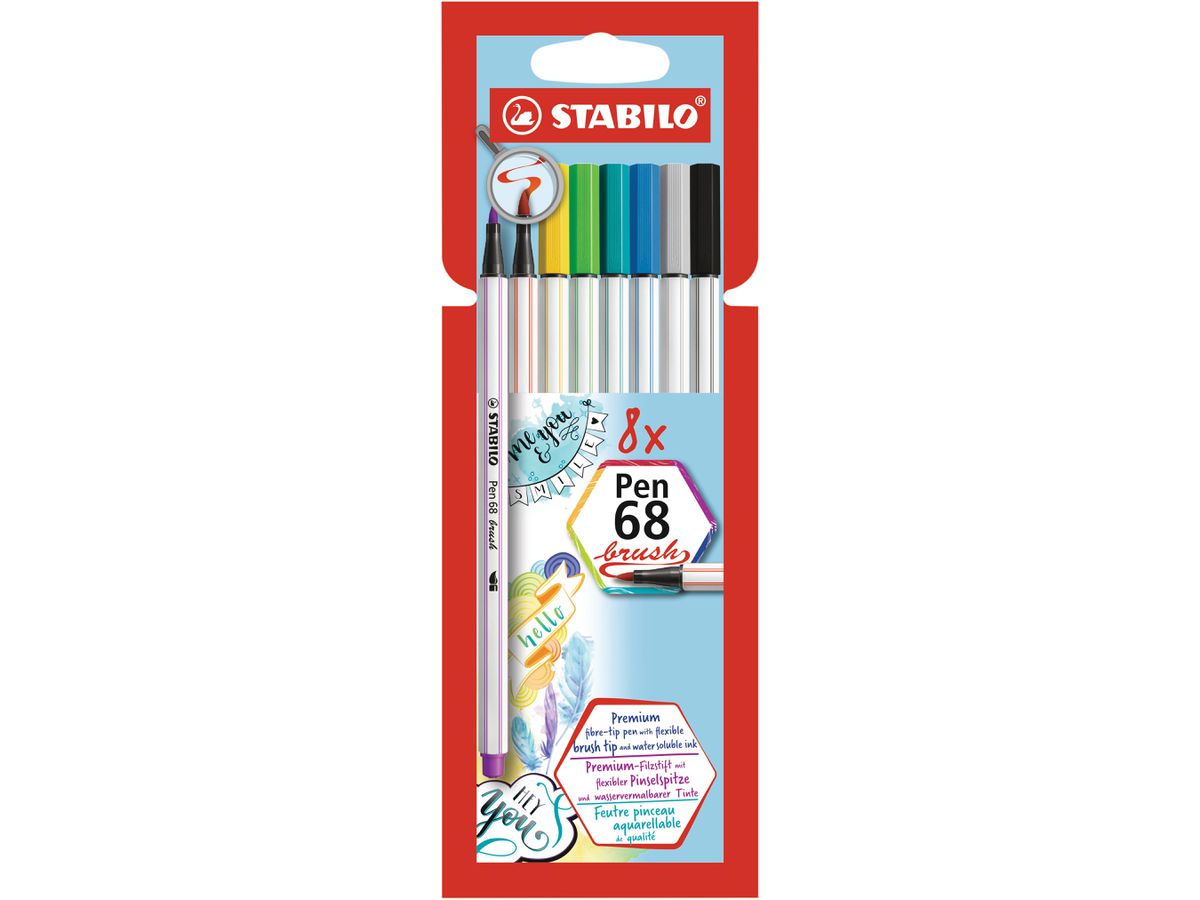 STABILO Stylo Fibre 68 brush 568/24-21 ass. 8 pcs. (4006381554282)