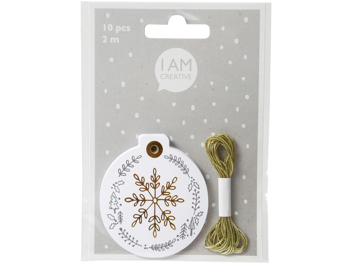 I AM CREATIVE Geschenkanhänger X-mas 4088.74 weiss mit Goldprägung 10 Stk. (7611983172689)