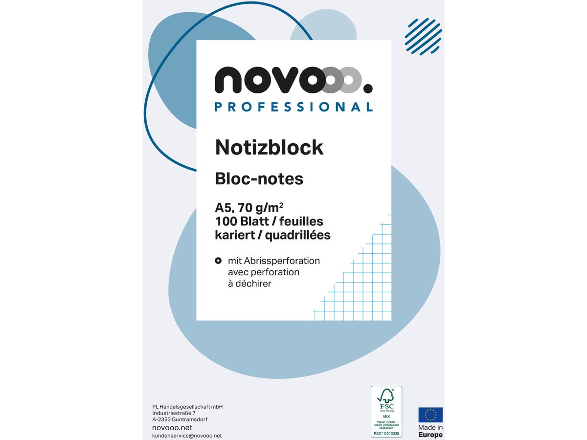 NOVOOO Carnet de notes blanc A5 694723 quadrillé 4mm, 70g 5x100 flls. (9010729030463)