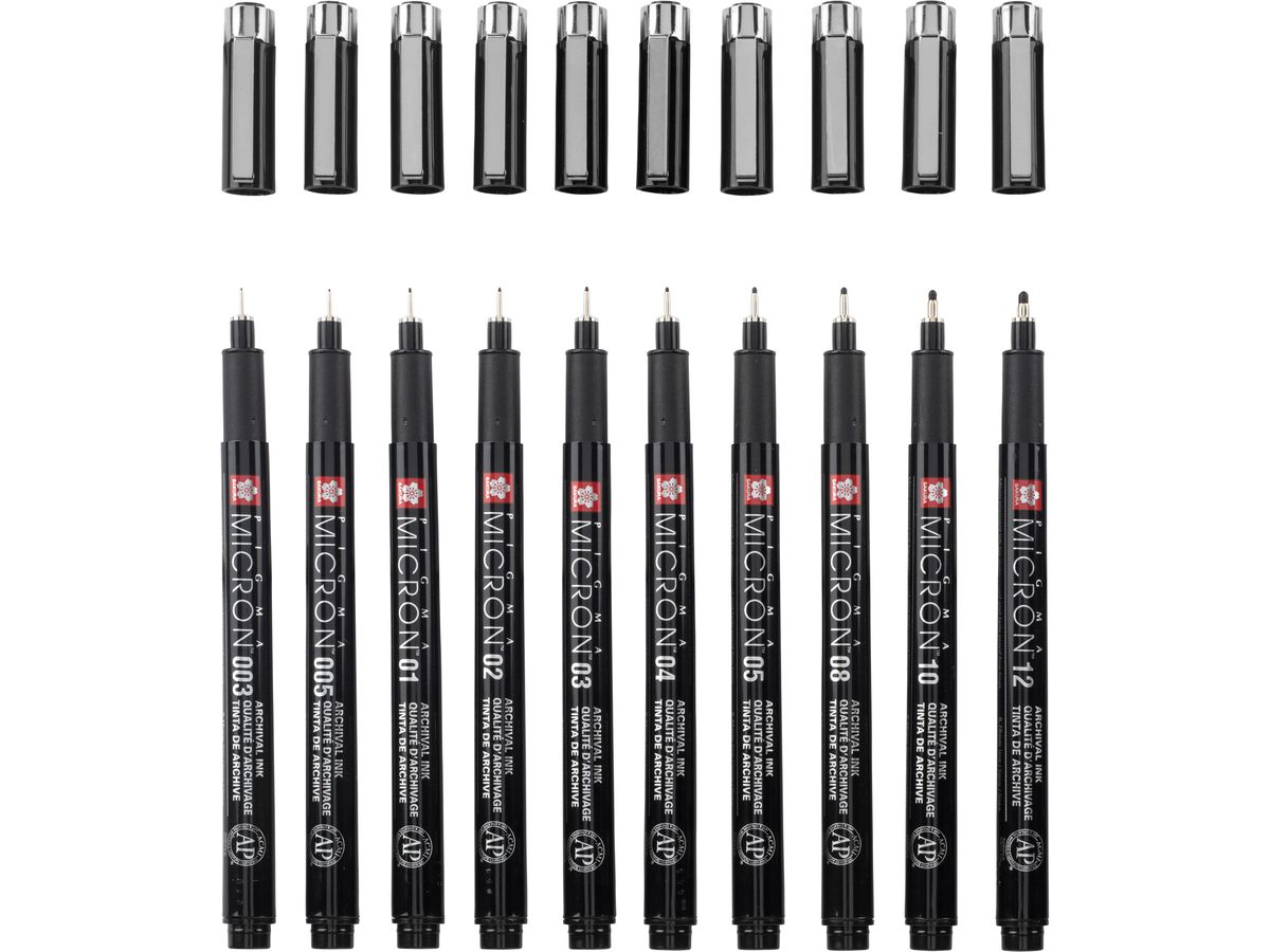 SAKURA Pigma Micron Set 0.03-1.2mm POXSDKB10 con astuccio 10 pezzi (8712079520700)