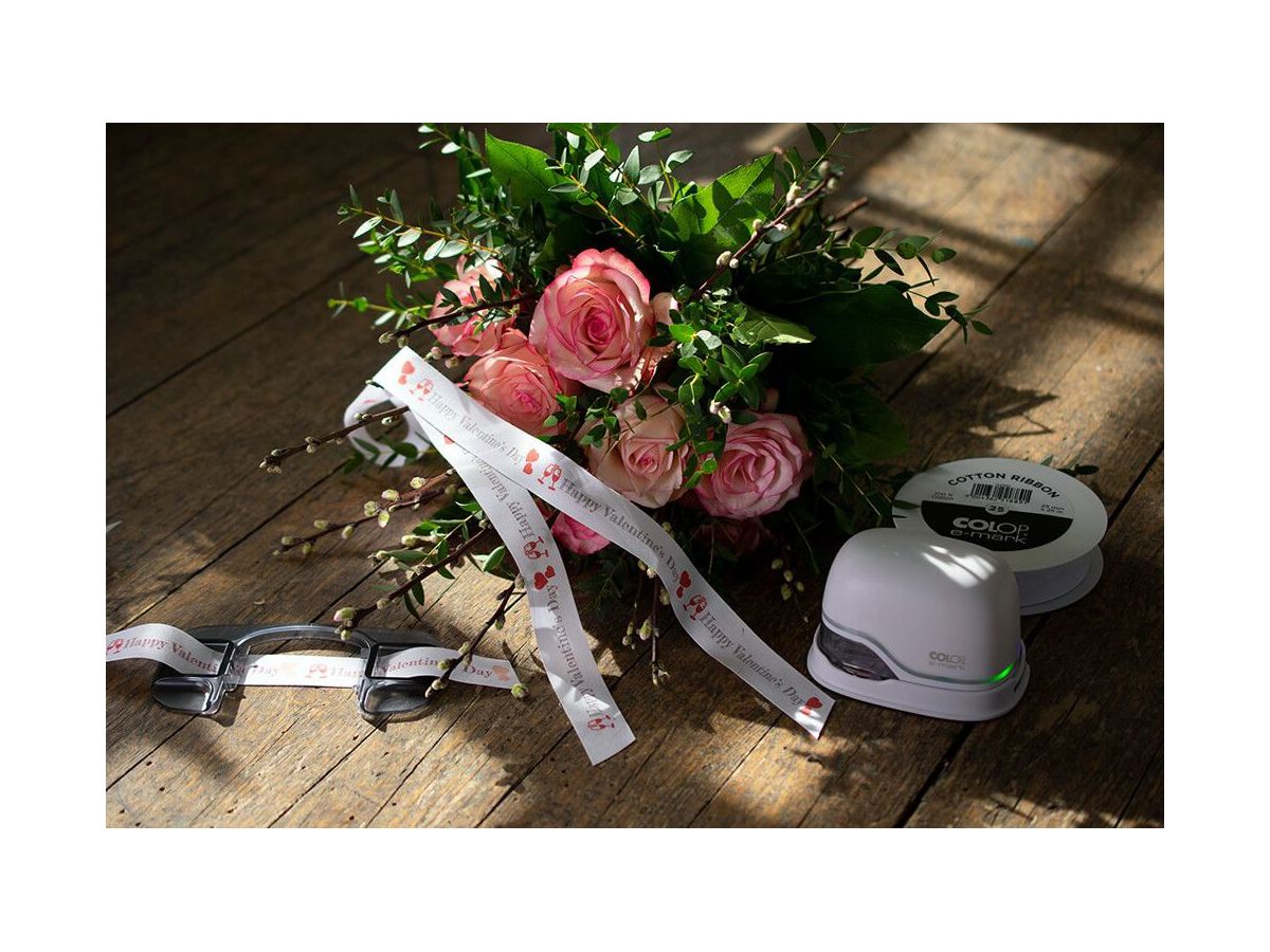 COLOP Ruban de coton 15mmx25m 154921 pour e-mark, blanc (9004362518884)