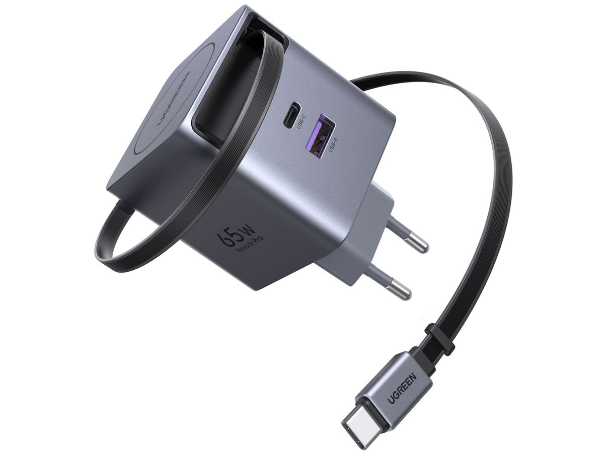 UGREEN Fast Charger 2-Port 65W GaN 65825 Retractable Cable (6941876268252)