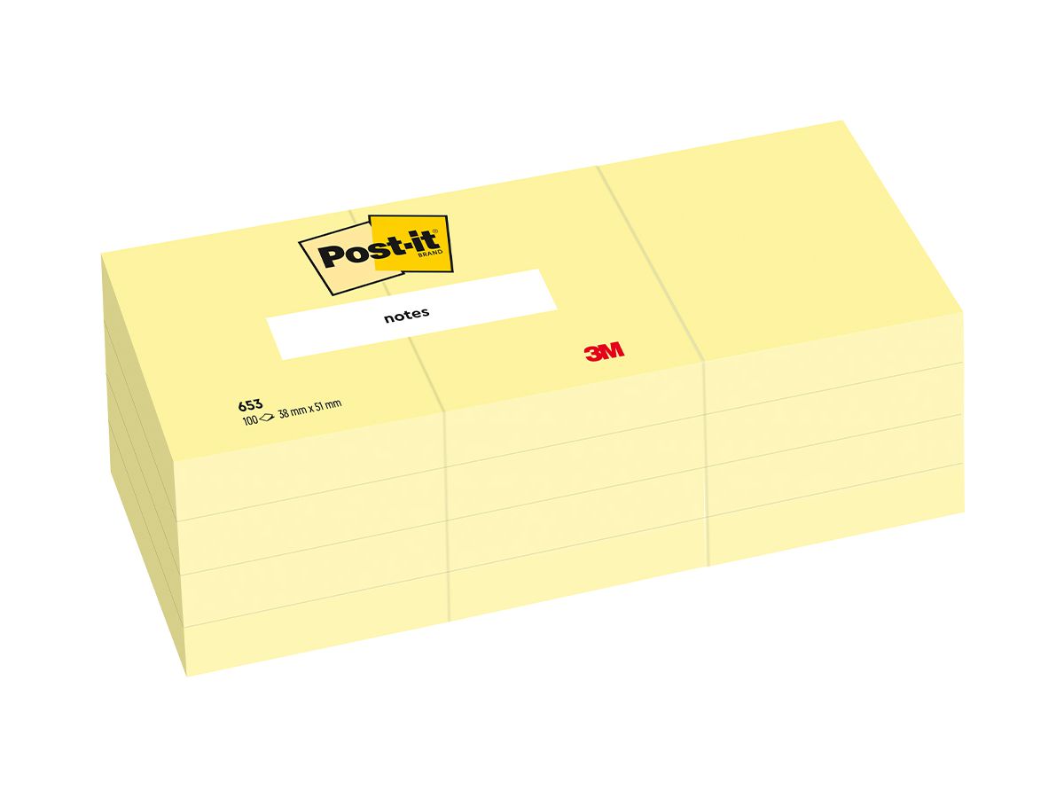 POST-IT Block 38x51mm 653Y gelb/100 Blatt 4x3 Stück (3134375014014)