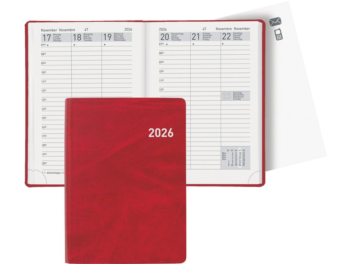 BIELLA Taschenagenda Rex 2026 825301450026U 1W/2S rot ML 10.1x14.2cm (7611365525492)