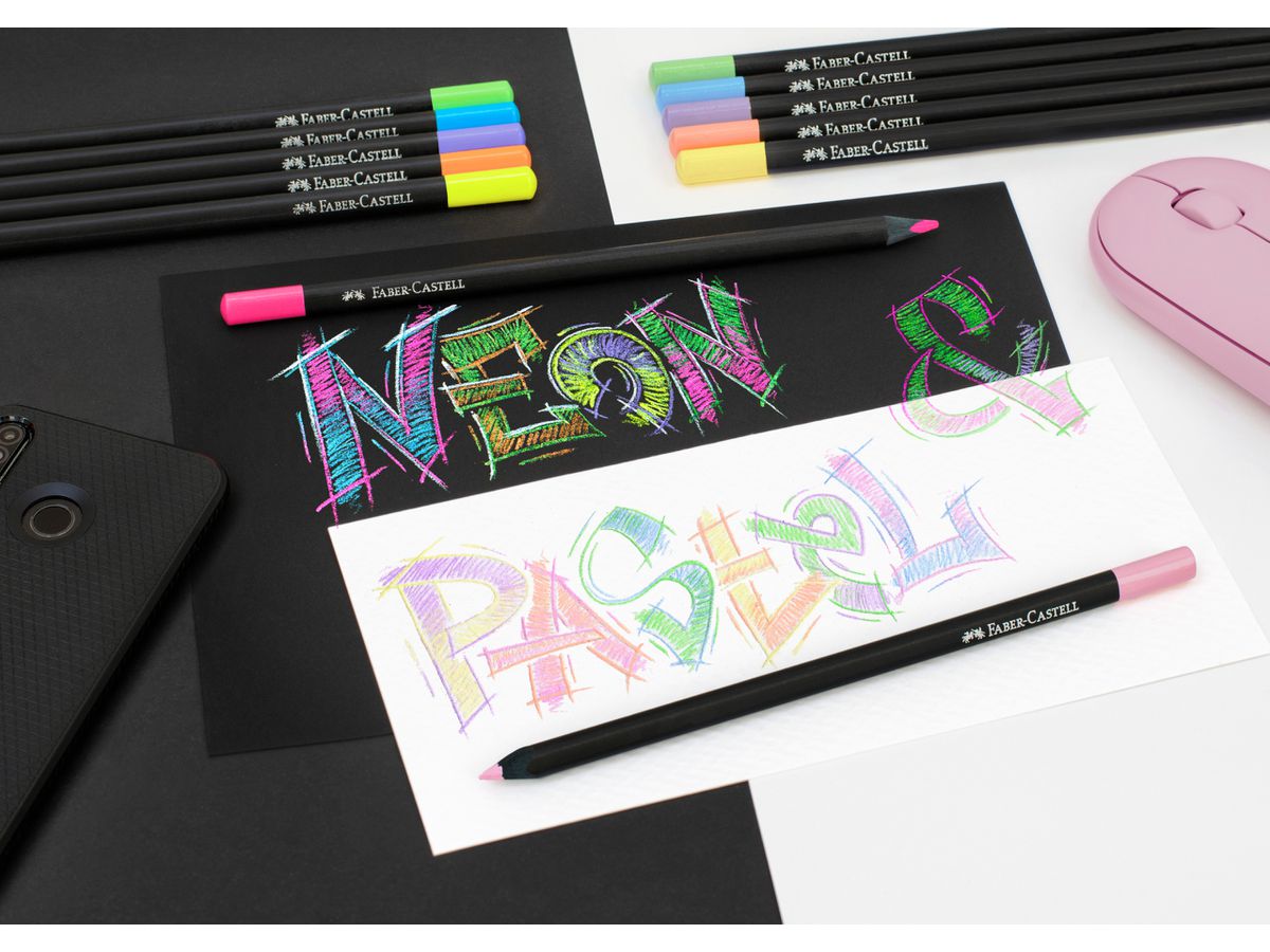 FABER-CASTELL Farbstifte Black Edition 116410 Neon + Pastell 12 Stk. (4005401164104)