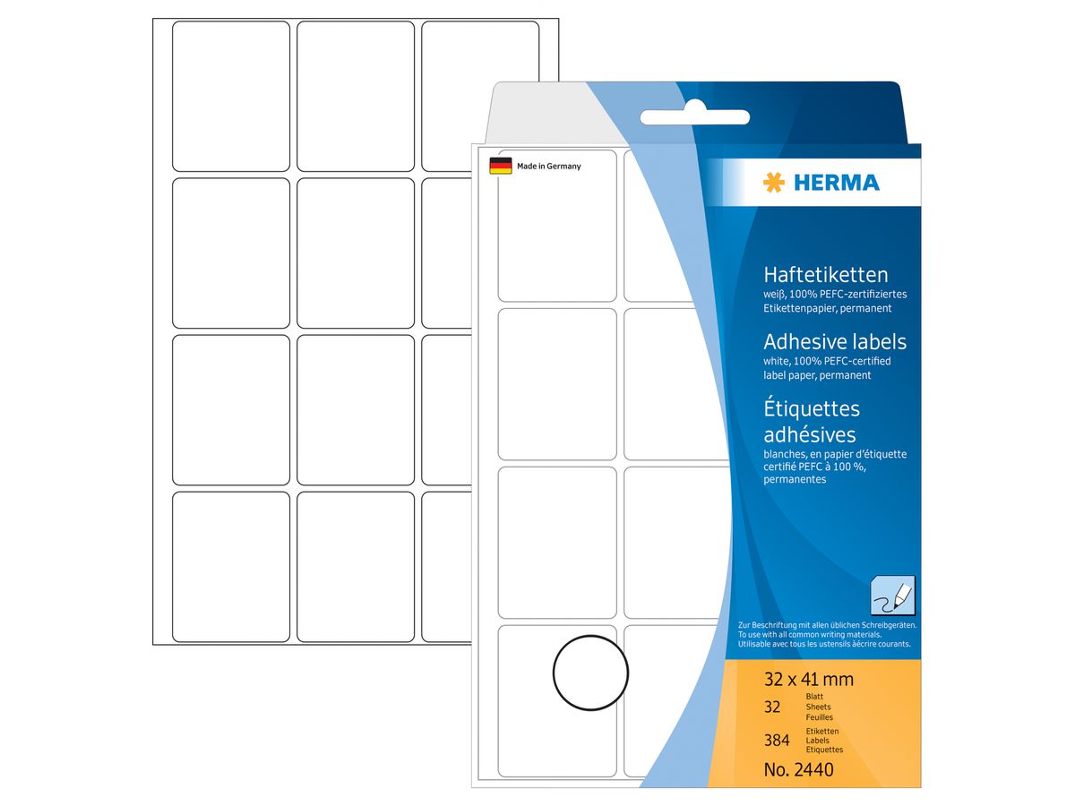HERMA Etiketten 32×41mm 2440 weiss 384 Stück (4008705024402)