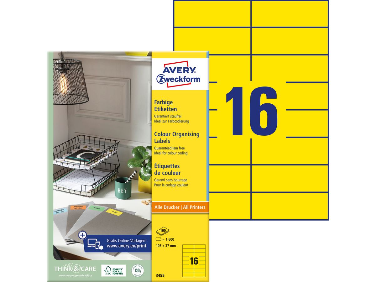 AVERY ZWECKFORM Etichette 105x37mm 3455 Universal,giallo 100fogl./16pz (4004182034552)