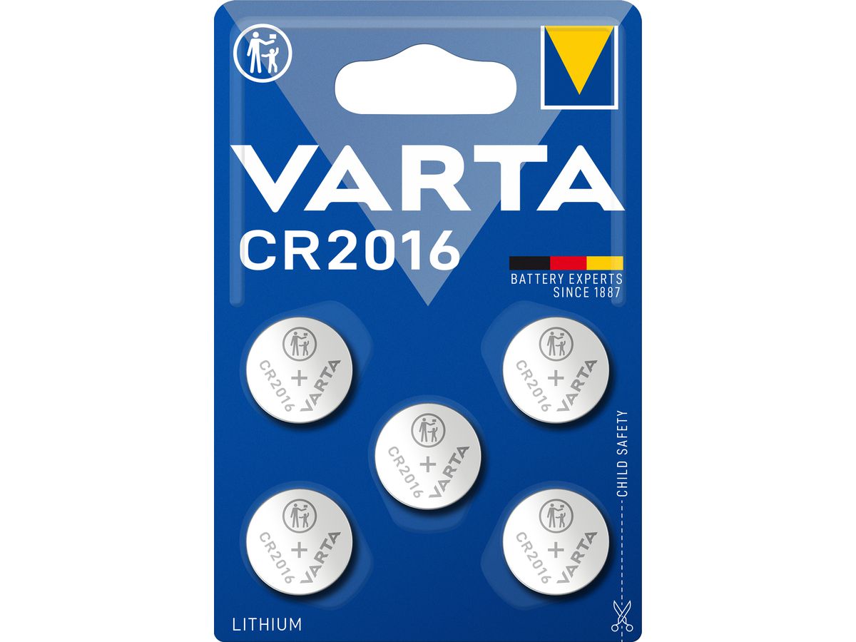 VARTA Knopfzellenbatterie 06016 101 415 CR2016 5 Stück (4008496850938)