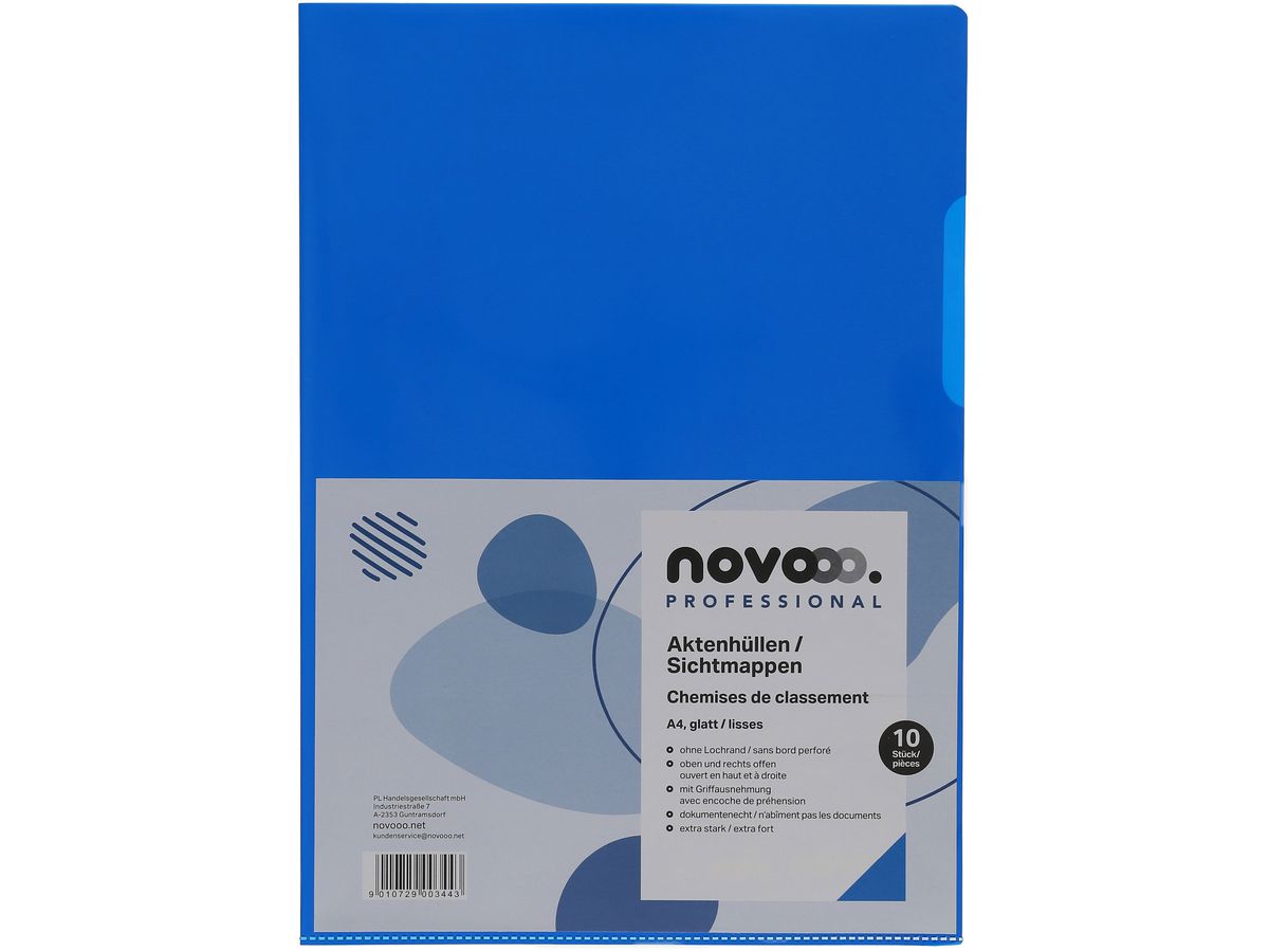 NOVOOO Pro Sichtmappen 140my A4 400197666 blau glatt 10 Stück (9010729003443)