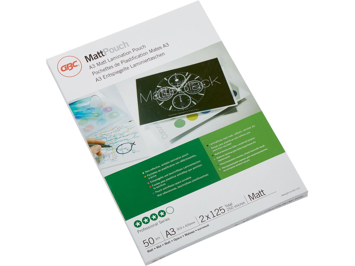 GBC Pelicole per laminazione A3 3747521 lucido/opaco, 125my 50 pezzi (0033816055308)