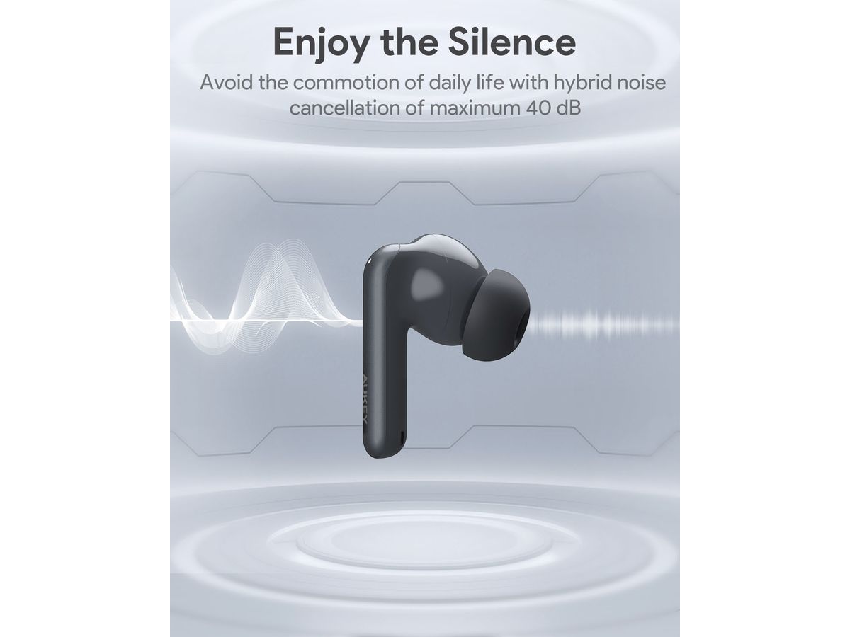 AUKEY Move Portable Earbuds EP-B2 GR TWS, Hybrid ANC Grey (0689323788637)