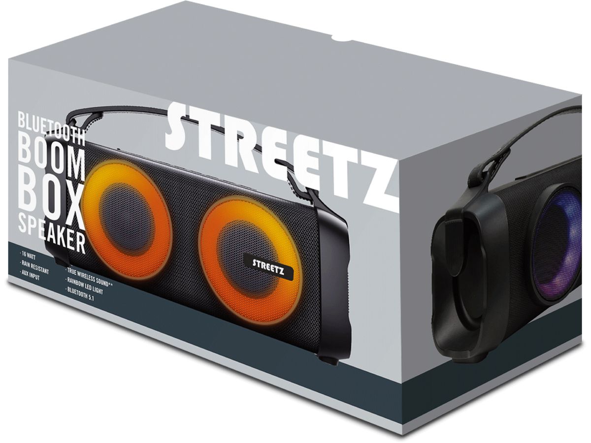 STREETZ BT Boombox 2x4 W CMB-100 Black,AUX,USB flash,LED (7333048057464)