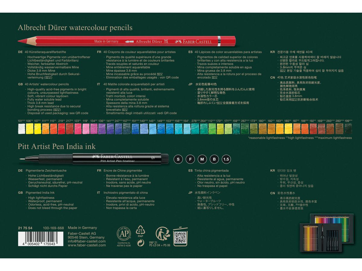 FABER-CASTELL Set Crayon & Pitt Artist Pen 217554 boîte en métal 46 pièces (4005402175543)