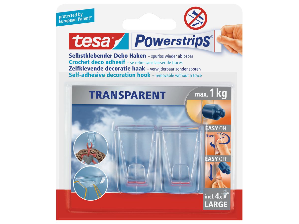 TESA Powerstrips Deco XL 588130000 transparent 2 Haken (4042448228222)