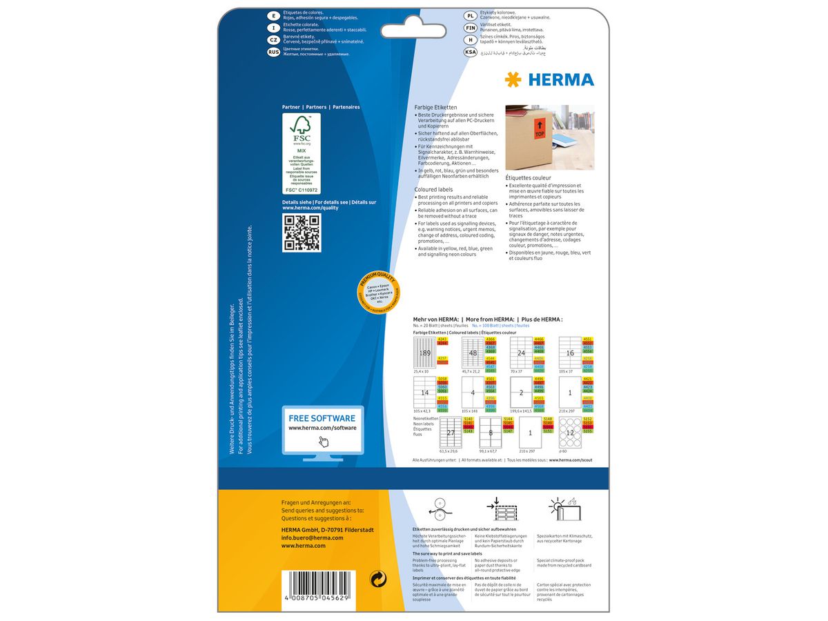 HERMA Etiketten SPECIAL 105x148mm 4562 rot,non-perm. 80 St./20 Bl. (4008705045629)