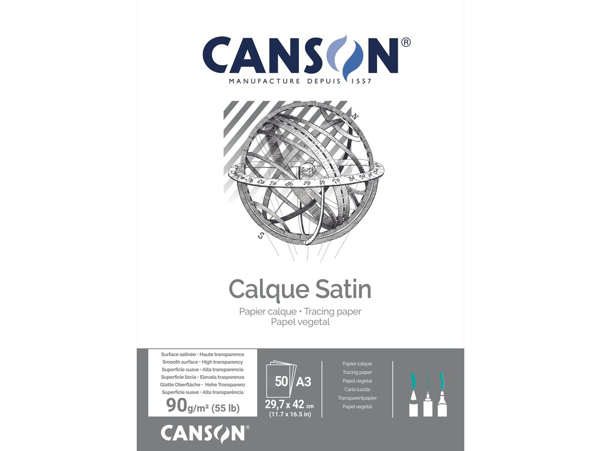 CANSON Bloc transparent A3 200757241 90g 50 feuilles (3148957572021)