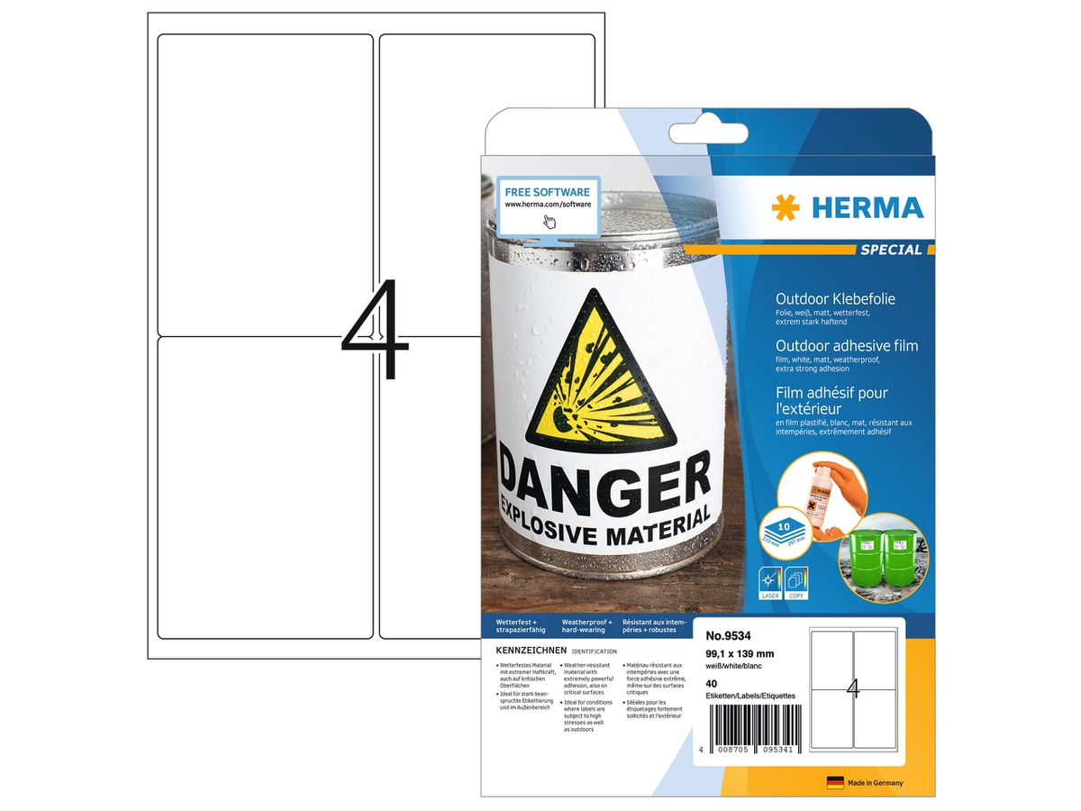 HERMA Etiquettes Outdoor 99,1×139mm 9534 blanc 40 pcs. (4008705095341)