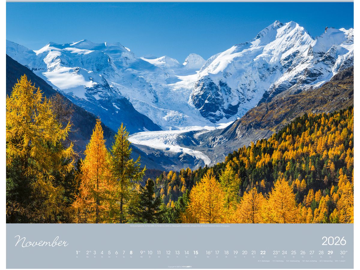 WEINGARTEN Calendario 2026 3312192+26 Alpen im Licht DE 55x46cm (9783839902646)