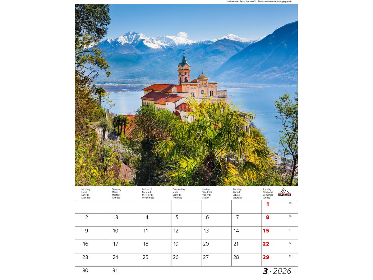 CALENDARIA Bildkalender 2026 9783036205304 Berge + Täler ML 31x40cm (9783036205304)